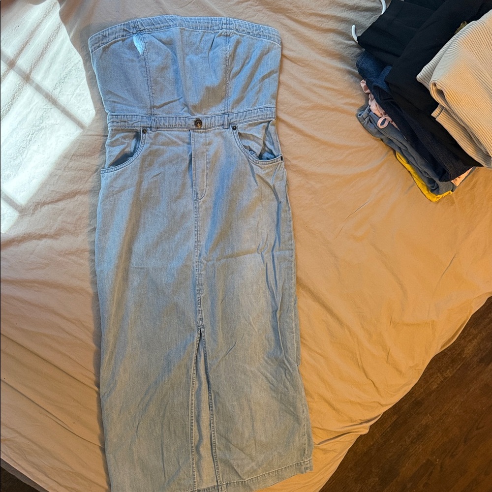 We The Free Light Blue Denim Midi Dress